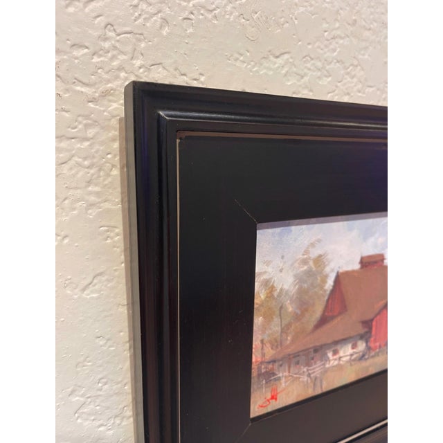 Contemporary Red Sentinel by Judd Mercer | Gouache Painting of a red barn and silo in a rural setting For Sale - Image 3 of 4