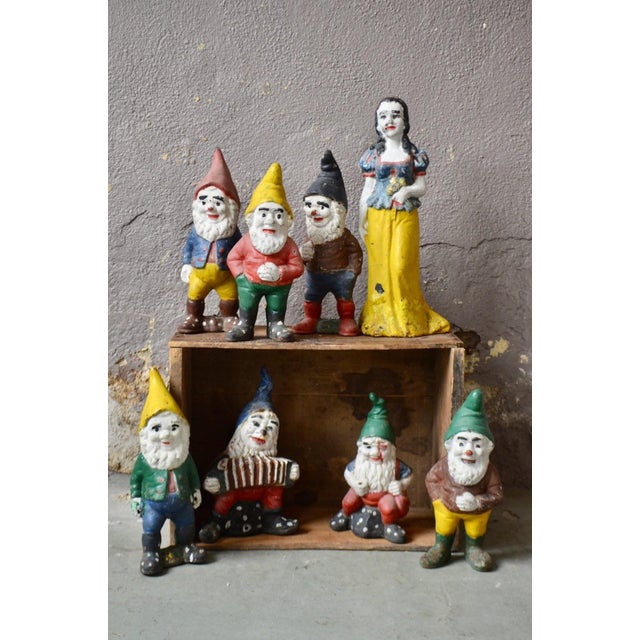 Vintage Bohemian Cast Iron Snow White and the Seven Dwarfs Garden Figurines, 1960s, Set of 8 For Sale - Image 3 of 12