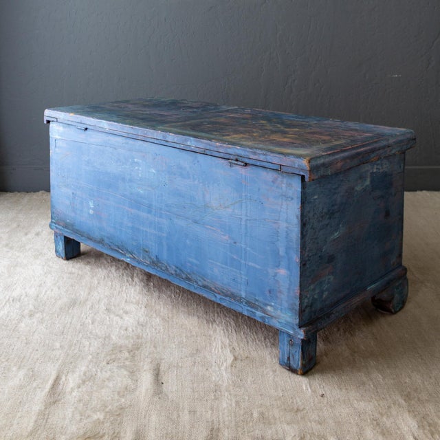 Blue Rustic Blue Painted Cedar Blanket Chest Trunk With Empire C Curved Feet For Sale - Image 8 of 17