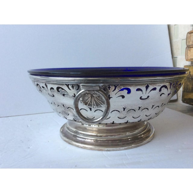 Antique Sheffield Silver and Cobalt Blue Bowl For Sale In San Antonio - Image 6 of 11