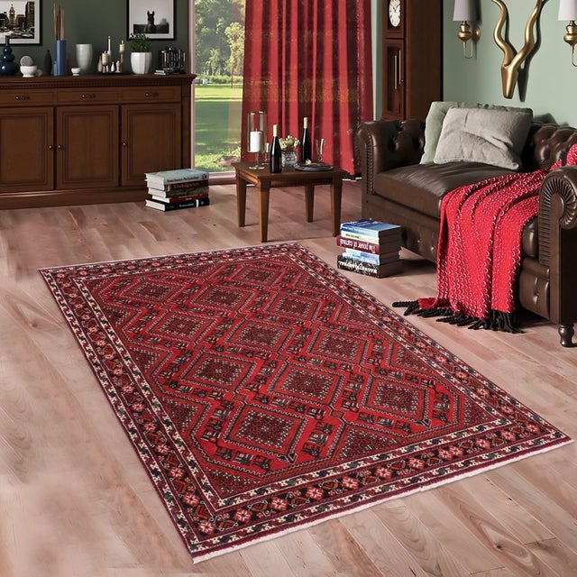 Red Anitque Red Handknotted Wool Rug 6.5x9.7 For Sale - Image 8 of 9