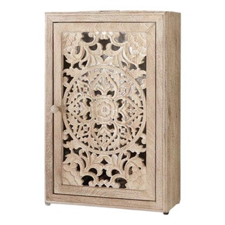 Handcarved Lombok Single Bath Cabinet Carving White-Washed Furniture For Sale