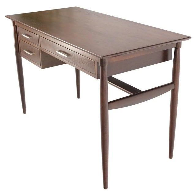 Exposed Dowel Shape Legs Floating Top 3 Drawers Walnut Desk Table Console For Sale - Image 13 of 13