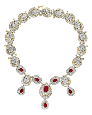 GIA Natural 8Ct Ruby & 38 Ct Diamond Necklace 18 Kt Yellow Gold 111 Grams , 18 "