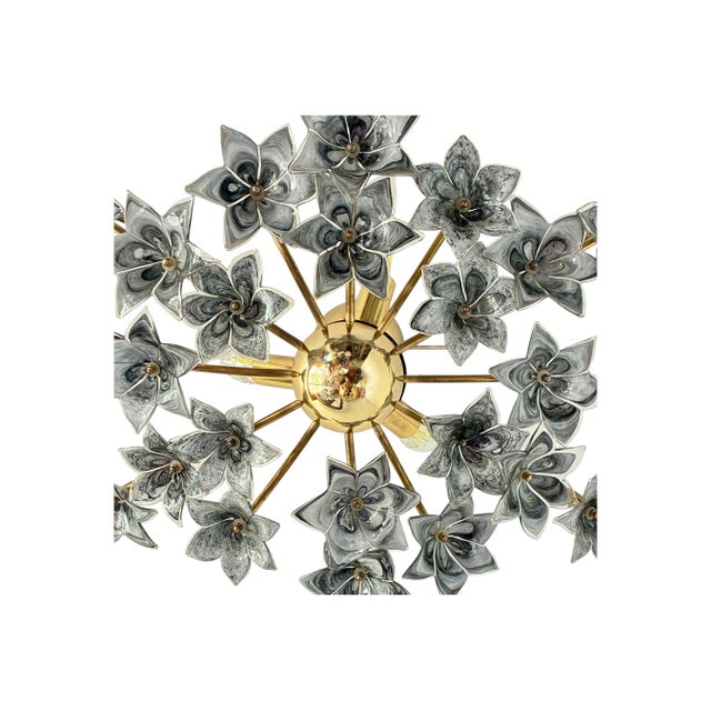 1980s Rare Black Murano Style Glass Floral Chandelier | Gothic Romantic Flush Mount Ceiling Light For Sale - Image 6 of 17