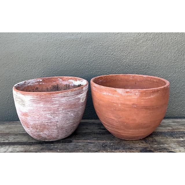Ceramic Vintage Washed Terracotta Planter Bowls - Set of 2 For Sale - Image 7 of 12