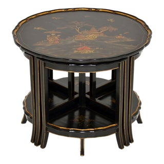 Antique Chinoiserie Lacquered Nesting Tables, 1920s, Set of 5 For Sale