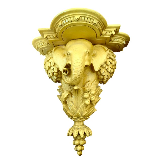 1970s Carved Wood Yellow Lacquer Elephant Wall brackets.A Pair For Sale - Image 4 of 6