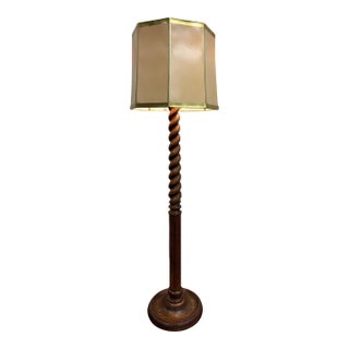 Antique American Jacobean Revival Quarter Sawn White Oak Barley Twist Floor Lamp For Sale