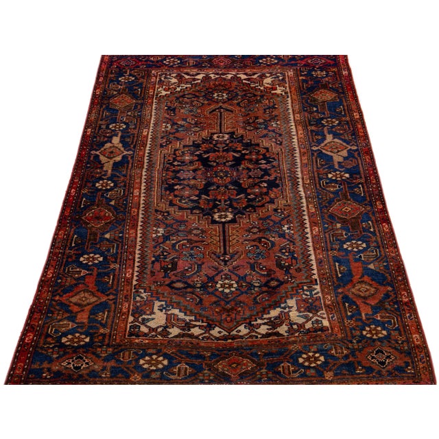 Persian 1960s Vintage Persian Hamadan Navy Blue Handmade Medallion Wool Rug For Sale - Image 3 of 7