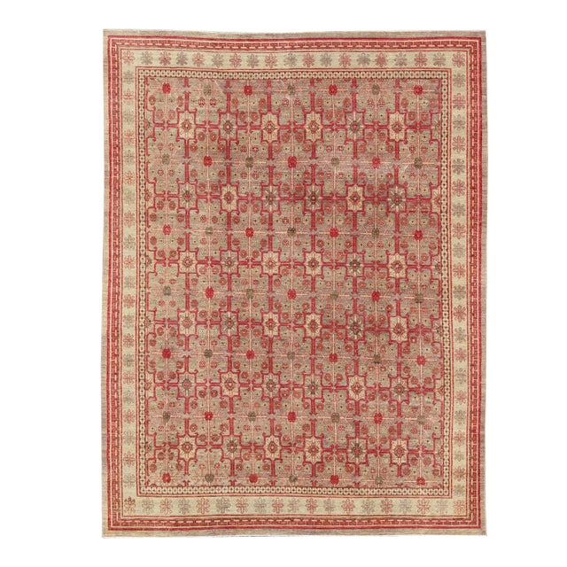 All-Over Khotan Design Rug in Light Gray and Raspberry Background For Sale