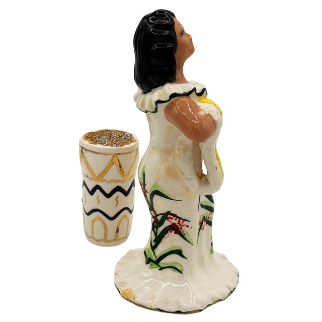 Mid-Century Modern Mid 20th Century Hawaiian Hula Girl Lei Ceramic Figurine W/ Bongo For Sale - Image 3 of 6