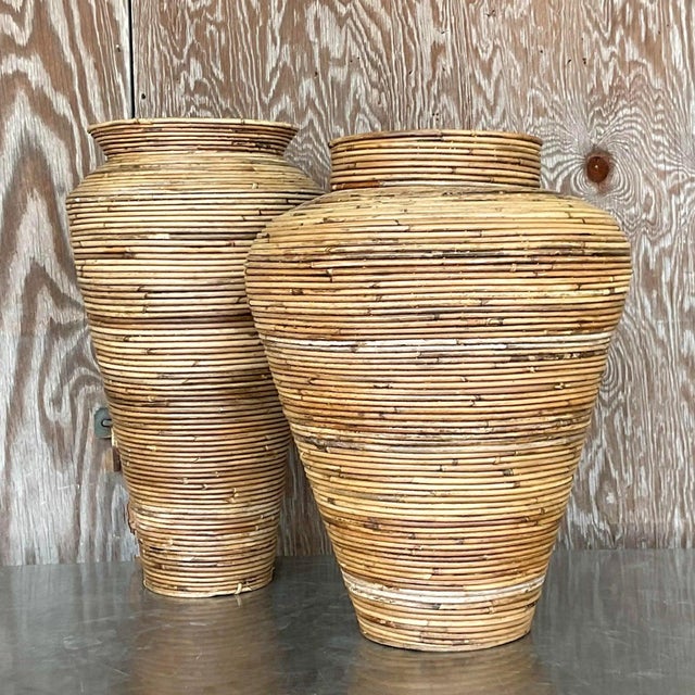 Vintage Coastal Pencil Reed Vases - Set of 2 For Sale In West Palm - Image 6 of 12