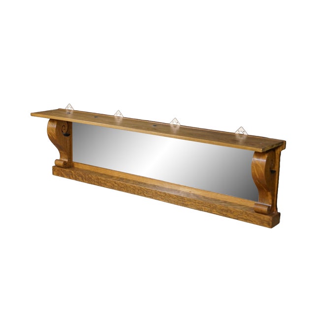 Victorian Antique Victorian Quartersawn Oak American Empire Mantel Mirror Backsplash 60" For Sale - Image 3 of 12