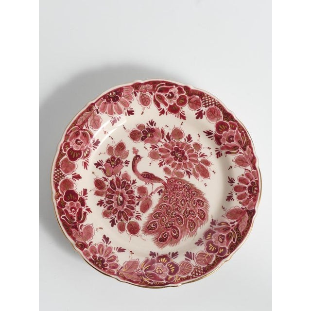 Regina gouda delft hand-painted plate – peacock & floral motif with gold trim, made in holland, a beautifully hand-painted...