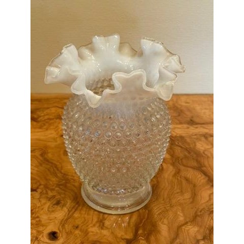 Vintage Fenton Art Glass 6" Tall Opalescent Hobnail Vase Ruffled Top Circa 1960's For Sale - Image 11 of 12