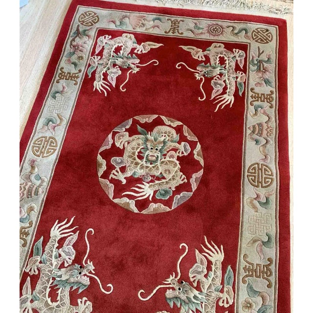 1960s 1960s Handmade Vintage Art Deco Chinese Rug 4.1' X 6.3' For Sale - Image 5 of 8
