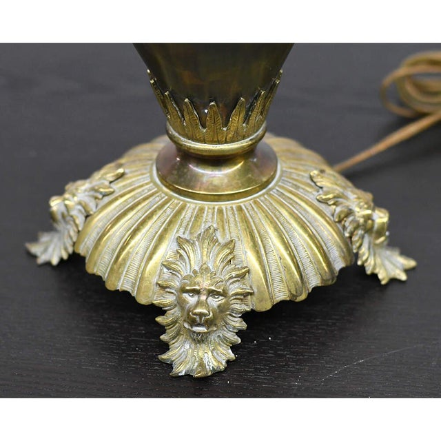 Victorian Converted Banquet Oil Lamp With Lion Motifs by the Meteor Lamp Company For Sale - Image 10 of 11