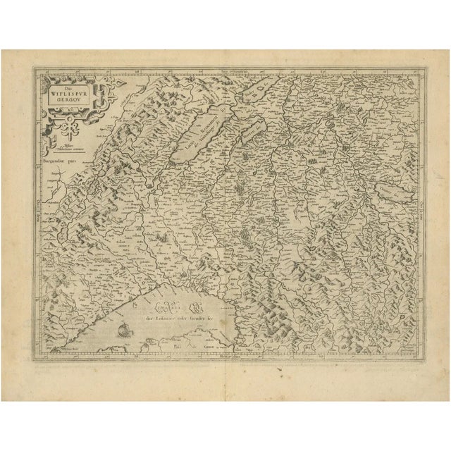 Map of Avenches Region Switzerland by Mercator, 1585 For Sale