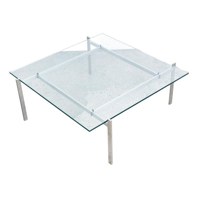 Mid Century Modern Coffee Table Glass Poul Kjærholm Pk61 Steel Vintage Crystal For Sale