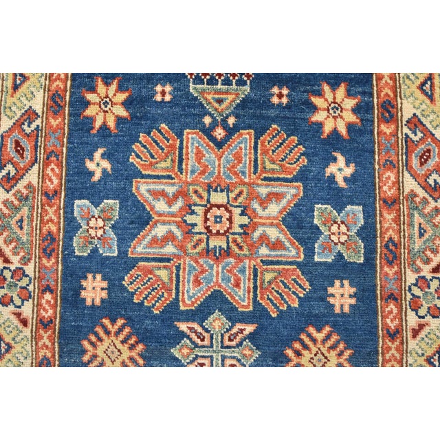 Kazak Runner 2’7” X 7’8” Blue Wool Tribal Hand-Knotted Oriental Rug For Sale - Image 9 of 14