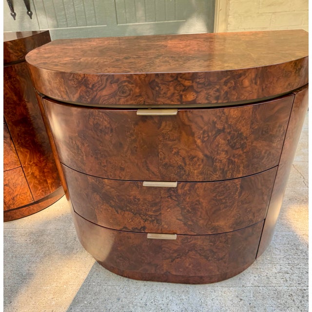 2020s Jonathan Charles Jacques Burl Walnut Demilune Nightstand, Set of 2 For Sale - Image 5 of 10