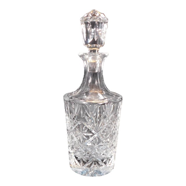 1980s Cut Crystal Round Decanter With Matching Stopper For Sale