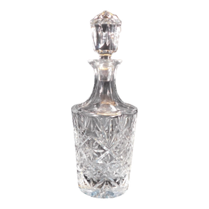 1980s Cut Crystal Round Decanter With Matching Stopper