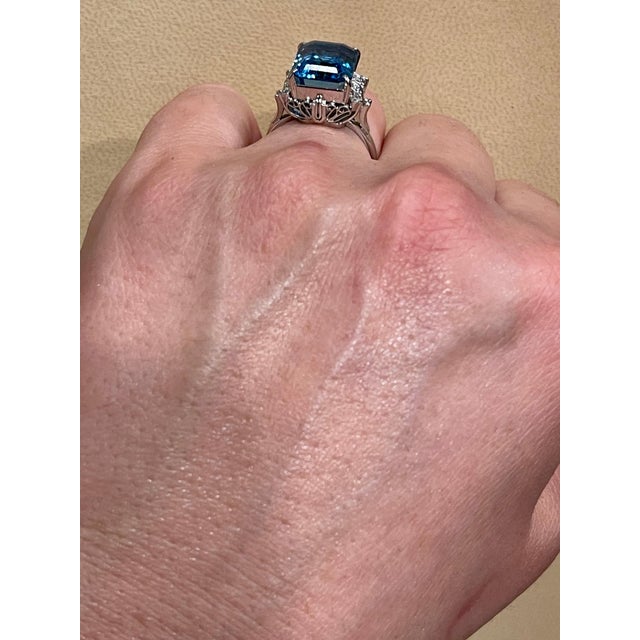 5.8 Carat Finest Blue Topaz Diamond Platinum Ring Estate For Sale - Image 14 of 18