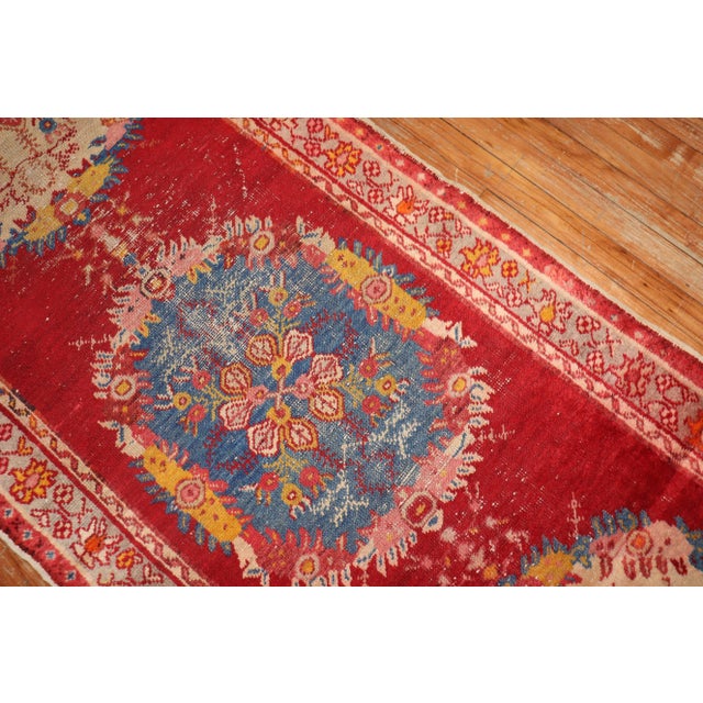 Vintage Bright Red Turkish Runner - 3' x 10'9" For Sale - Image 4 of 12