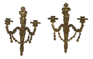 1900's French Putti Gilt Bronze Sconces - Pair