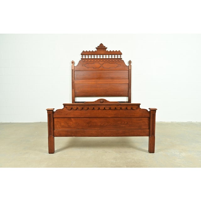 Herter Brothers Style Antique Monumental Eastlake Victorian Carved Walnut Full Size Bed, Circa 1880s For Sale - Image 11 of 11