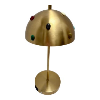 Gold Metal Mushroom Desk Lamp With Textured Semi Precious Assortment of Stone Accents For Sale