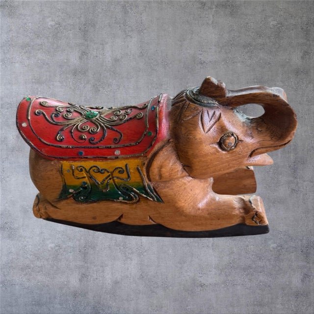 Vintage Hand Carved Wood Rocking Elephant Statue Decorated Folk Art 10" Brand: Unbranded Type: Statue / Figurine / Rocker...