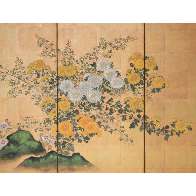 1970s "Roman Chamomile" by Lake Chun, 1970s Showa Era Japanese Painted Byobu Screen For Sale - Image 5 of 18