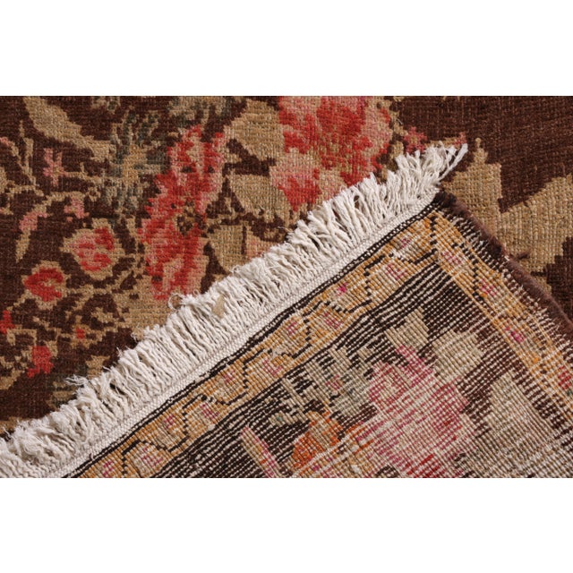 1950s 1950s Hand-Knotted Mid-Century Vintage Bessarabian Rug in Brown and Green Floral Pattern For Sale - Image 5 of 5