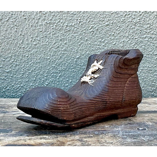 Vintage Italian Carved Wooden Shoe For Sale - Image 10 of 12
