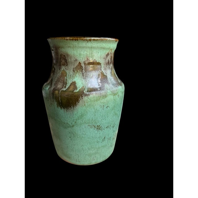 Vintage Studio Art Drip Glaze Green Pottery Vase. For Sale - Image 6 of 6