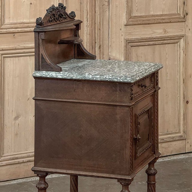 19th Century French Louis XVI Walnut Marble Top Nightstand For Sale - Image 9 of 16