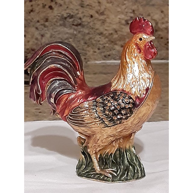 Shiny Hand Painted Metal Rooster Trinket Box Chairish