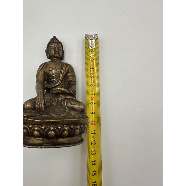 Goldenrod Ancient Bronze Statue of the Seated Buddha, 1940s For Sale - Image 8 of 10