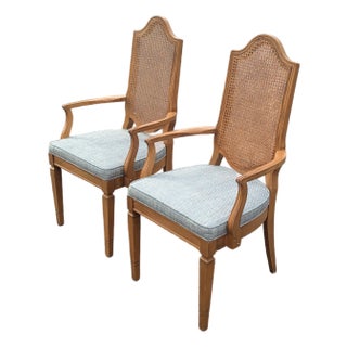 Vintage Cane Back Dining Arm Chairs - Set of 2 For Sale