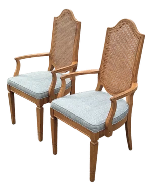 Vintage Cane Back Dining Arm Chairs - Set of 2