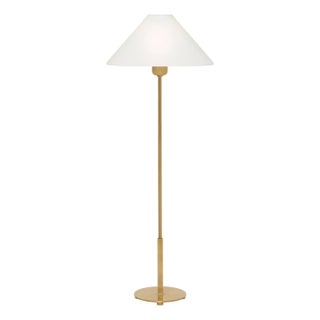 J. Randall Powers by Visual Comfort Signature Hackney Buffet Lamp in Hand-Rubbed Antique Brass with Linen Shade For Sale