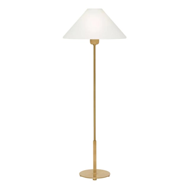 J. Randall Powers by Visual Comfort Signature Hackney Buffet Lamp in Hand-Rubbed Antique Brass with Linen Shade For Sale