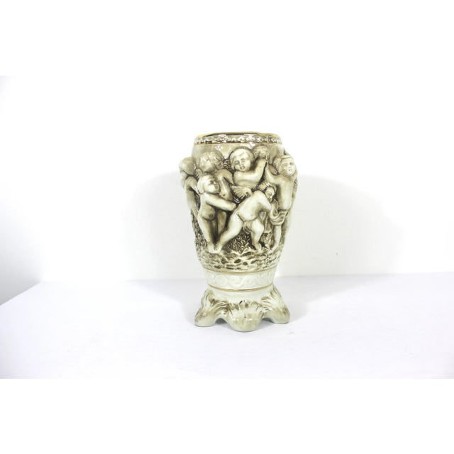 1950s R. Capodimonte Large Italian Vase With Putti or Cherub