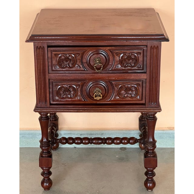 French Pair of French Chestnut Bedside Nightstands With Two Drawers, Late 19th Century For Sale - Image 3 of 10
