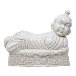 Chinese White Porcelain Pillow Ho Ho Boy Headrest C. 1950