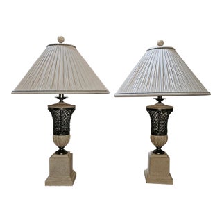 Vintage Maitland-Smith Stone and Metal Table Lamps, Set of 2 For Sale