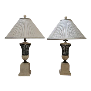 Vintage Maitland-Smith Stone and Metal Table Lamps, Set of 2
